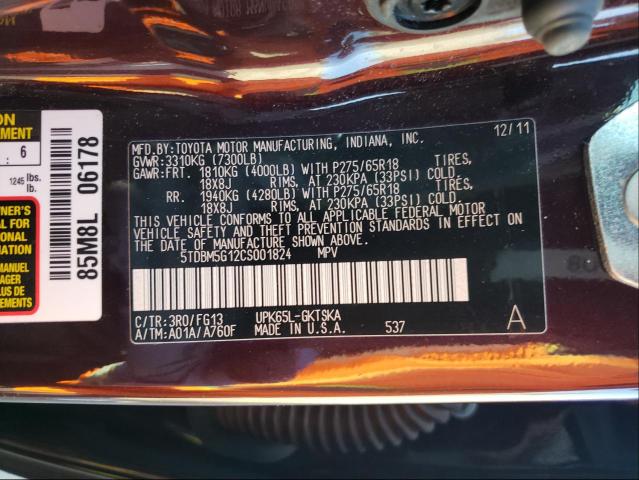 2012 TOYOTA SEQUOIA SR 5TDBM5G12CS001824