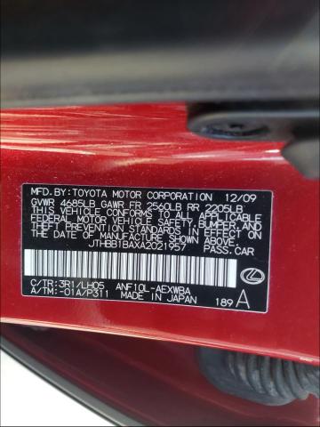 2010 LEXUS HS 250H JTHBB1BAXA2021957