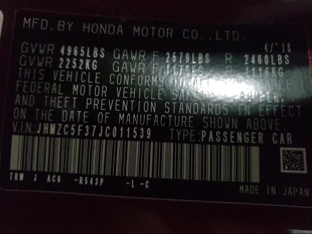 2018 HONDA CLARITY TO JHMZC5F37JC011539