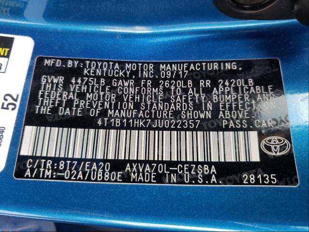 2018 TOYOTA CAMRY L 4T1B11HK7JU022357