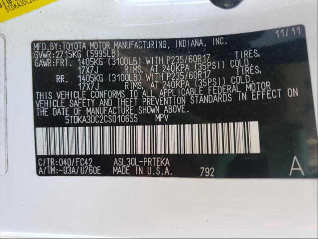 2012 TOYOTA SIENNA BAS 5TDKA3DC2CS010655