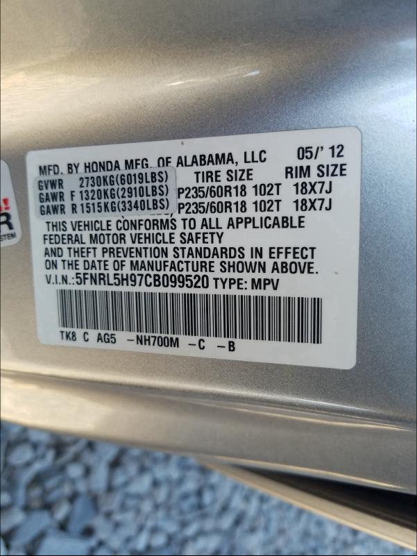 2012 HONDA ODYSSEY TO 5FNRL5H97CB099520