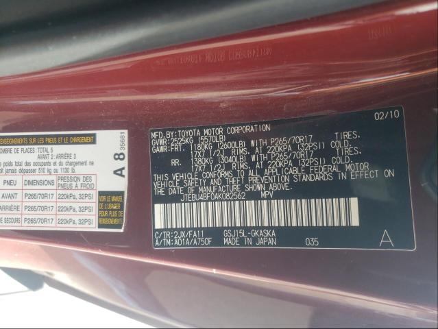 2010 TOYOTA FJ CRUISER JTEBU4BF0AK082562