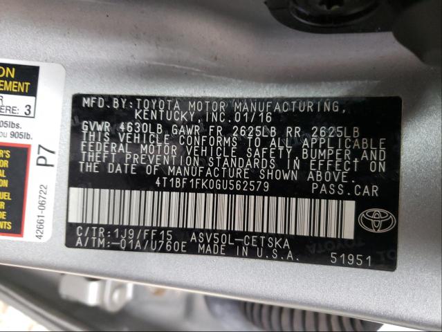 2016 TOYOTA CAMRY LE/X 4T1BF1FK0GU562579