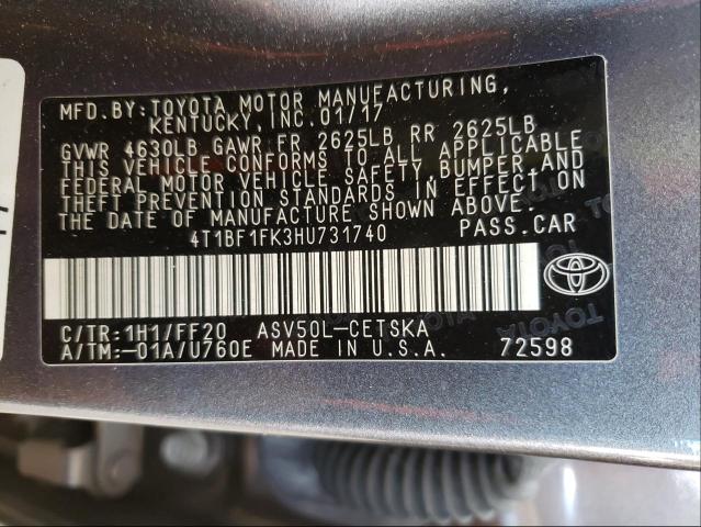 2017 TOYOTA CAMRY LE - 4T1BF1FK3HU731740