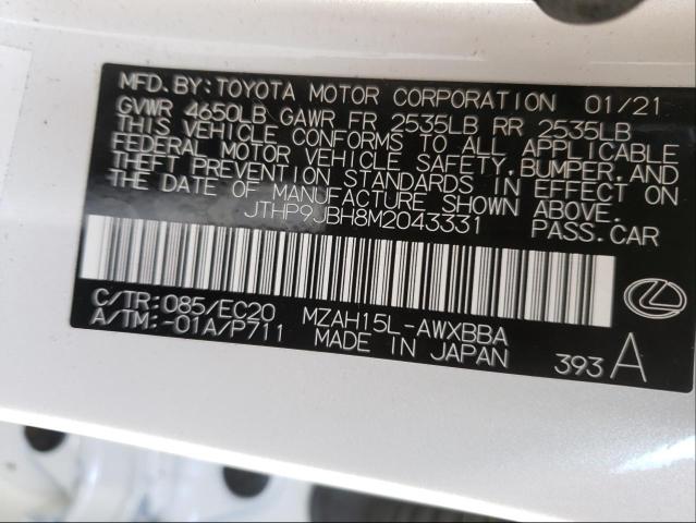 2021 LEXUS UX 250H JTHP9JBH8M2043331