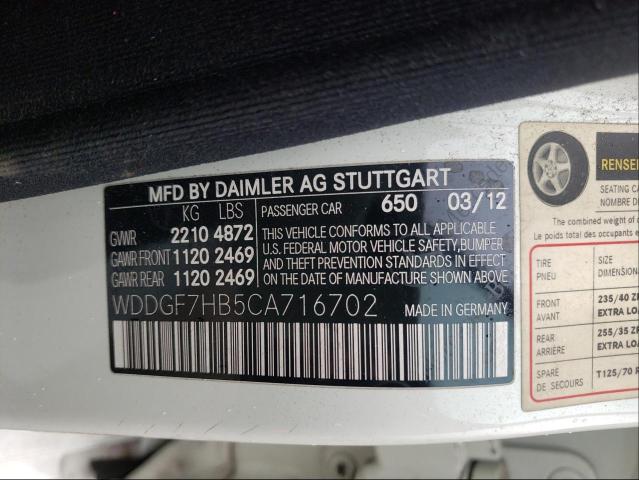 2012 MERCEDES-BENZ C 63 AMG WDDGF7HB5CA716702