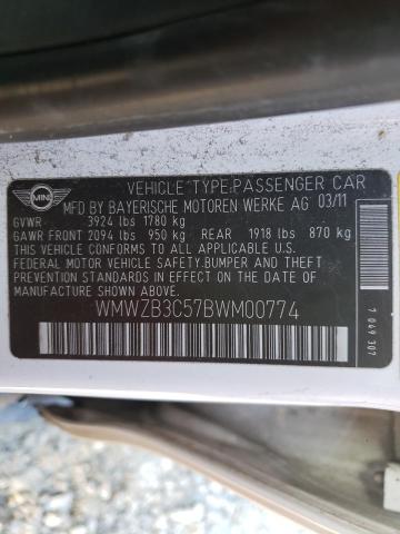 2011 MINI COOPER COU WMWZB3C57BWM00774