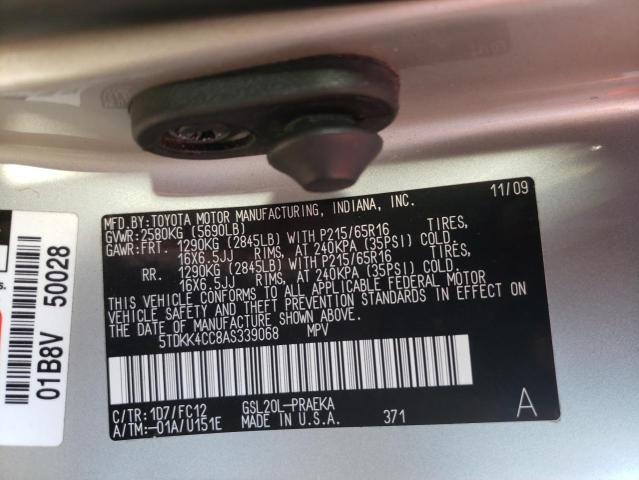 2010 TOYOTA SIENNA CE 5TDKK4CC8AS339068
