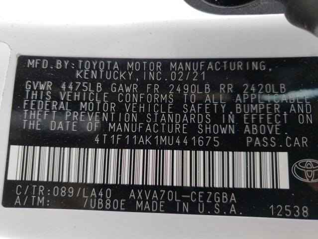 2021 TOYOTA CAMRY XLE 4T1F11AK1MU441675