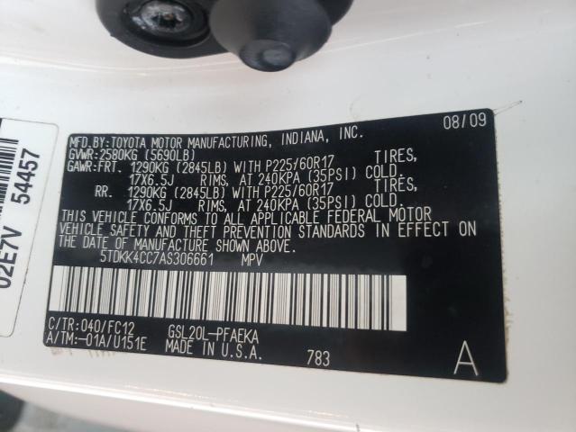 2010 TOYOTA SIENNA CE 5TDKK4CC7AS306661