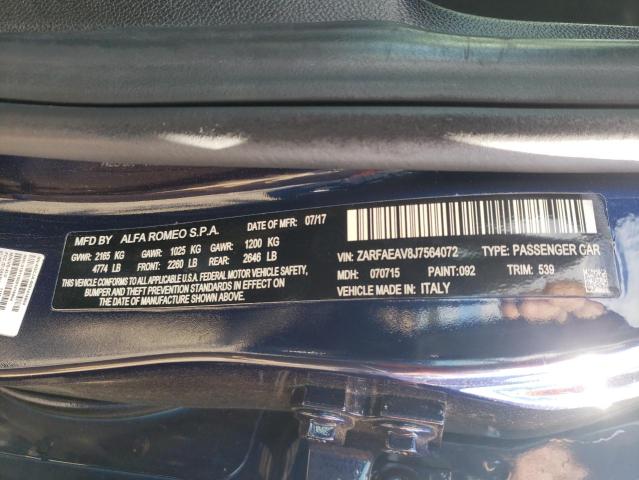 2018 ALFA ROMEO GIULIA QUA ZARFAEAV8J7564072