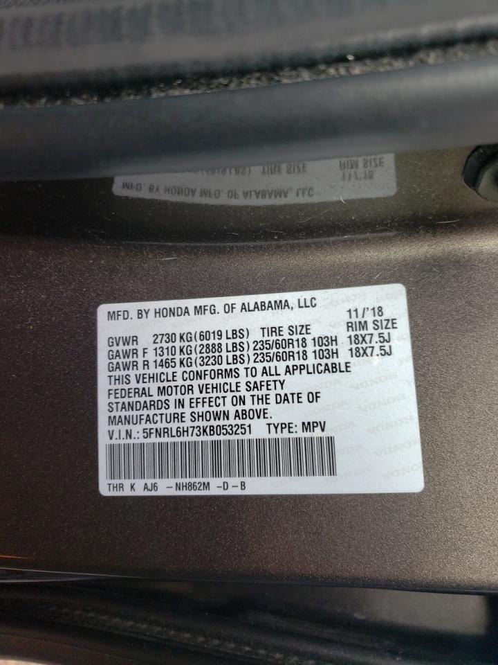 5FNRL6H73KB053251 2019 Honda Odyssey Exl