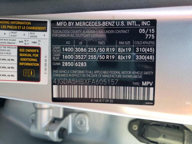 2015 MERCEDES-BENZ ML 350 4MA 4JGDA5HBXFA605157