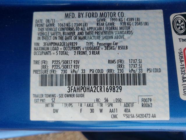 2012 FORD FUSION SE 3FAHP0HA2CR169829