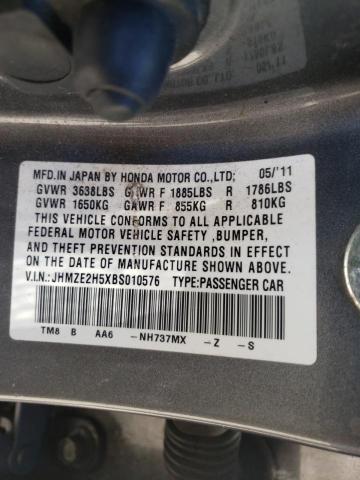 2011 HONDA INSIGHT LX JHMZE2H5XBS010576