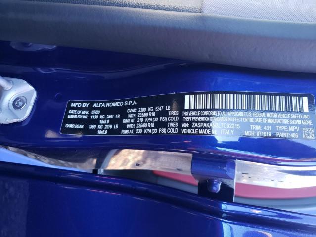 2020 ALFA ROMEO STELVIO ZASPAKAN3L7C92215