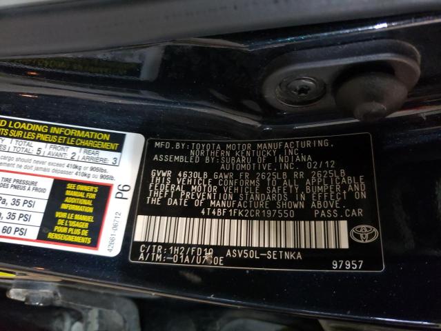 2012 TOYOTA CAMRY BASE 4T4BF1FK2CR197550