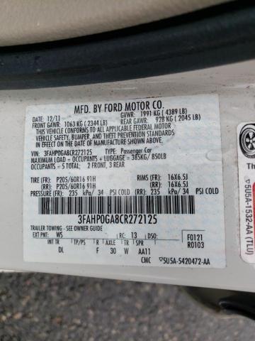 2012 FORD FUSION S 3FAHP0GA8CR272125