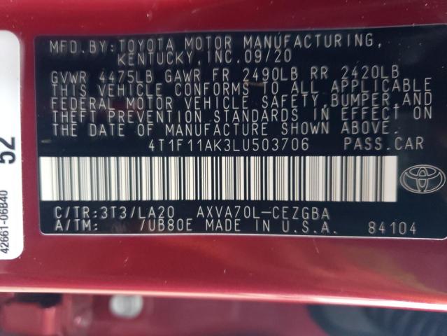 2020 TOYOTA CAMRY XLE 4T1F11AK3LU503706