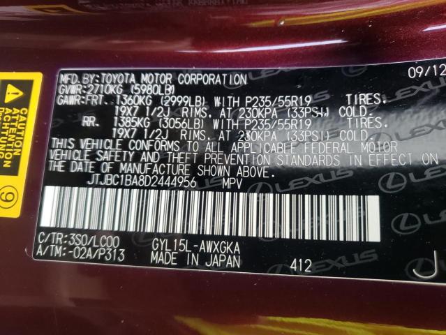 2013 LEXUS RX 450 JTJBC1BA8D2444956