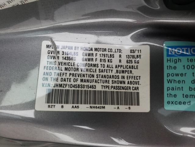 2011 HONDA CR-Z JHMZF1D45BS015463