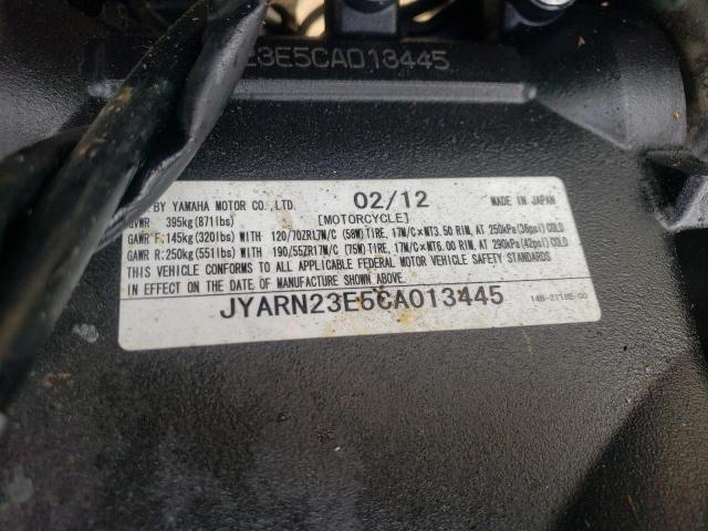 2012 YAMAHA YZFR1 JYARN23E5CA013445