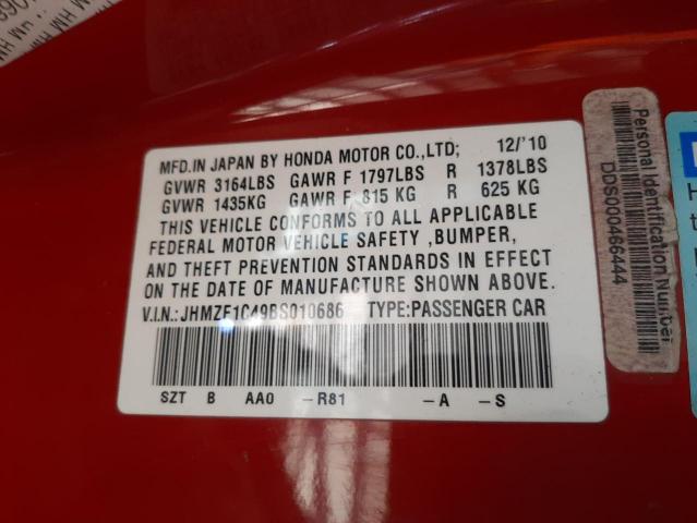 2011 HONDA CR-Z JHMZF1C49BS010686