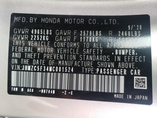 2021 HONDA CLARITY TO JHMZC5F34MC001524
