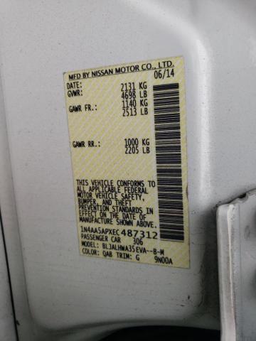 2014 NISSAN MAXIMA S/S 1N4AA5APXEC487312