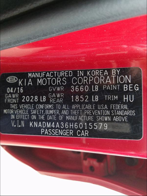 2017 KIA RIO KNADM4A36H6015579