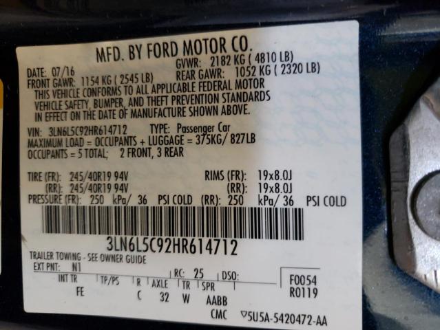 2017 LINCOLN MKZ SELECT 3LN6L5C92HR614712