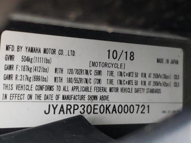 2019 YAMAHA FJR1300 AE JYARP30E0KA000721
