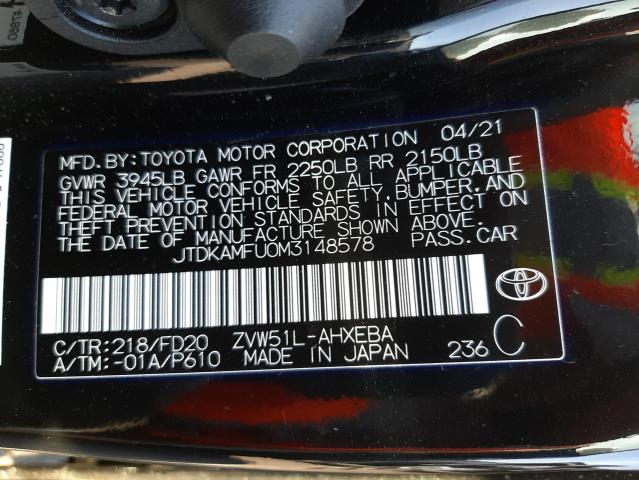 2021 TOYOTA PRIUS SPEC JTDKAMFU0M3148578