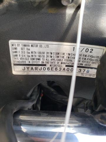 2003 YAMAHA YZFR6 L JYARJ06E63A001378