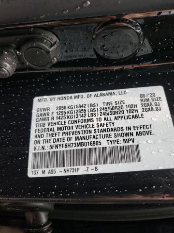 2021 HONDA PILOT BLAC 5FNYF6H73MB016965