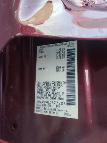 2020 NISSAN MAXIMA PLA 1N4AA6FV4LC377205