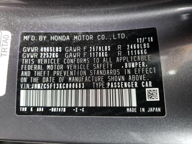 2019 HONDA CLARITY JHMZC5F13KC000683