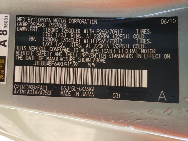 2010 TOYOTA FJ CRUISER JTEBU4BF6AK091539
