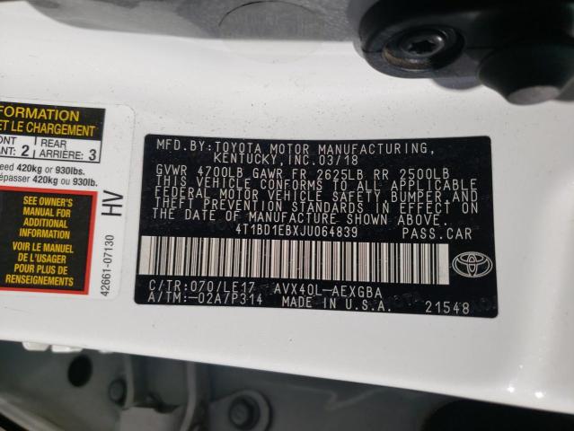 2018 TOYOTA AVALON HYB 4T1BD1EBXJU064839