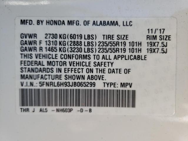 2018 HONDA ODYSSEY EL 5FNRL6H93JB065299