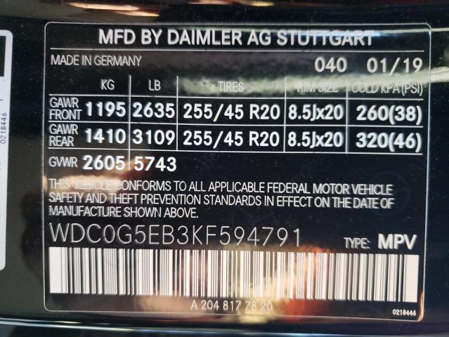 2019 MERCEDES-BENZ GLC 350E WDC0G5EB3KF594791