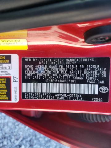 2012 TOYOTA CAMARY 4T1BF1FK8CU607181