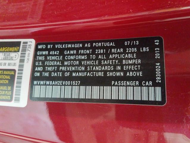 2014 VOLKSWAGEN EOS LUX WVWFW8AH2EV001527