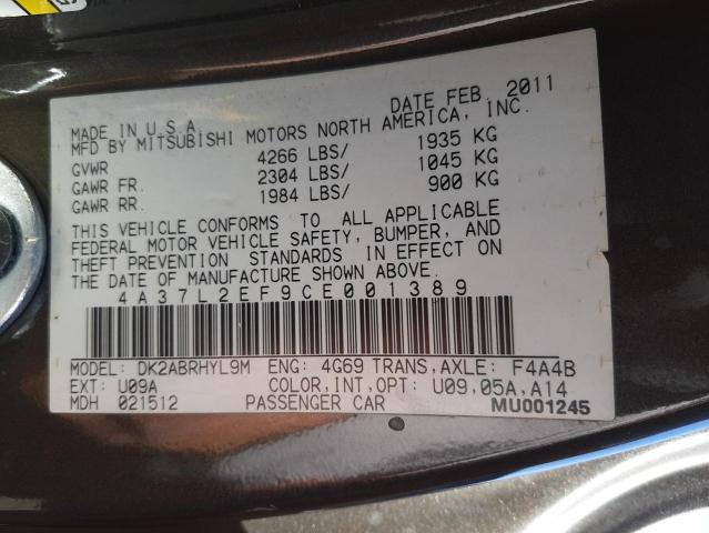 2012 MITSUBISHI ECLIPSE SP 4A37L2EF9CE001389