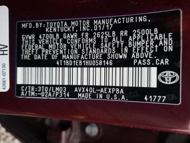 2017 TOYOTA AVALON HYB 4T1BD1EB1HU058146