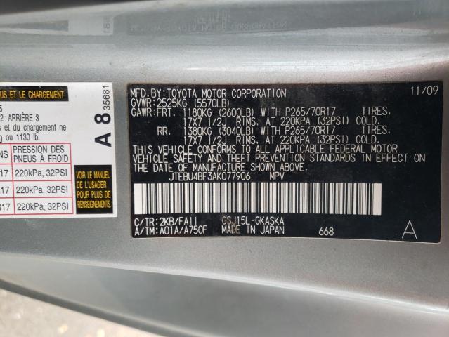 2010 TOYOTA FJ CRUISER JTEBU4BF3AK077906