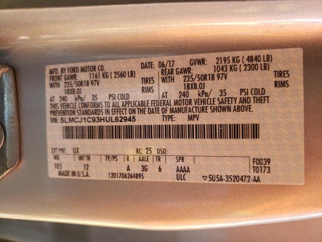 2017 LINCOLN MKC PREMIE 5LMCJ1C93HUL62945