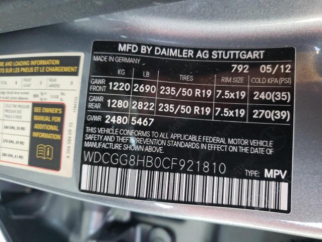 2012 MERCEDES-BENZ GLK WDCGG8HB0CF921810