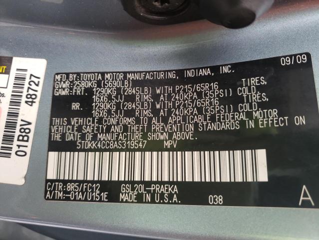 2010 TOYOTA SIENNA CE 5TDKK4CC8AS319547